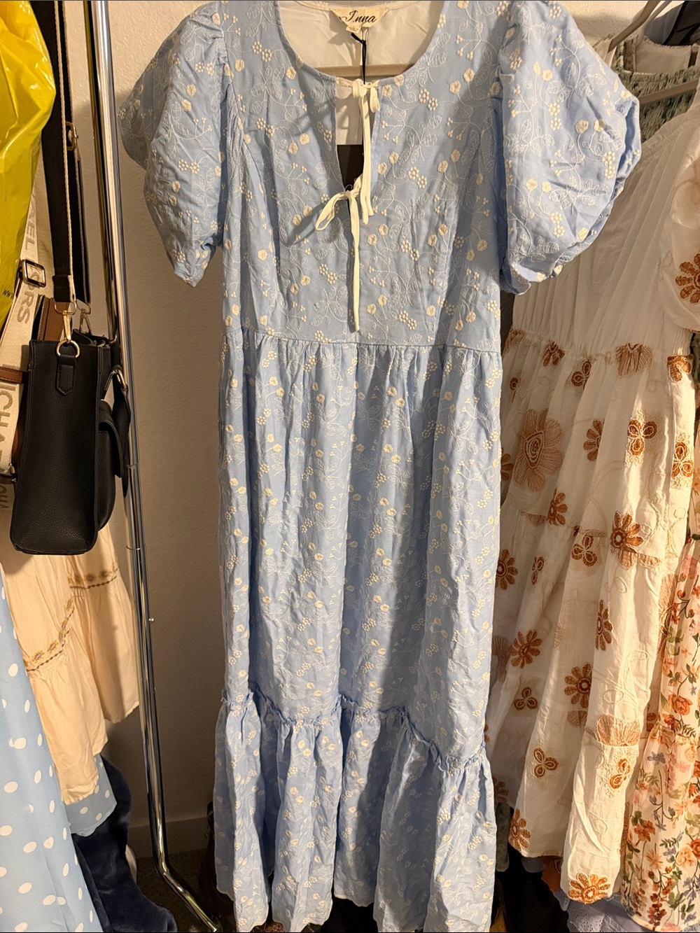 Light Blue Puff Sleeve Maxi Dress NEW